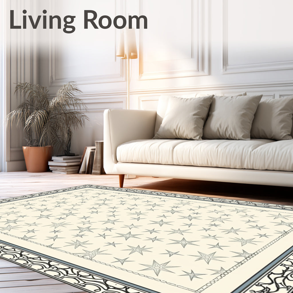 Pale Cream Starburst Field Border Rug