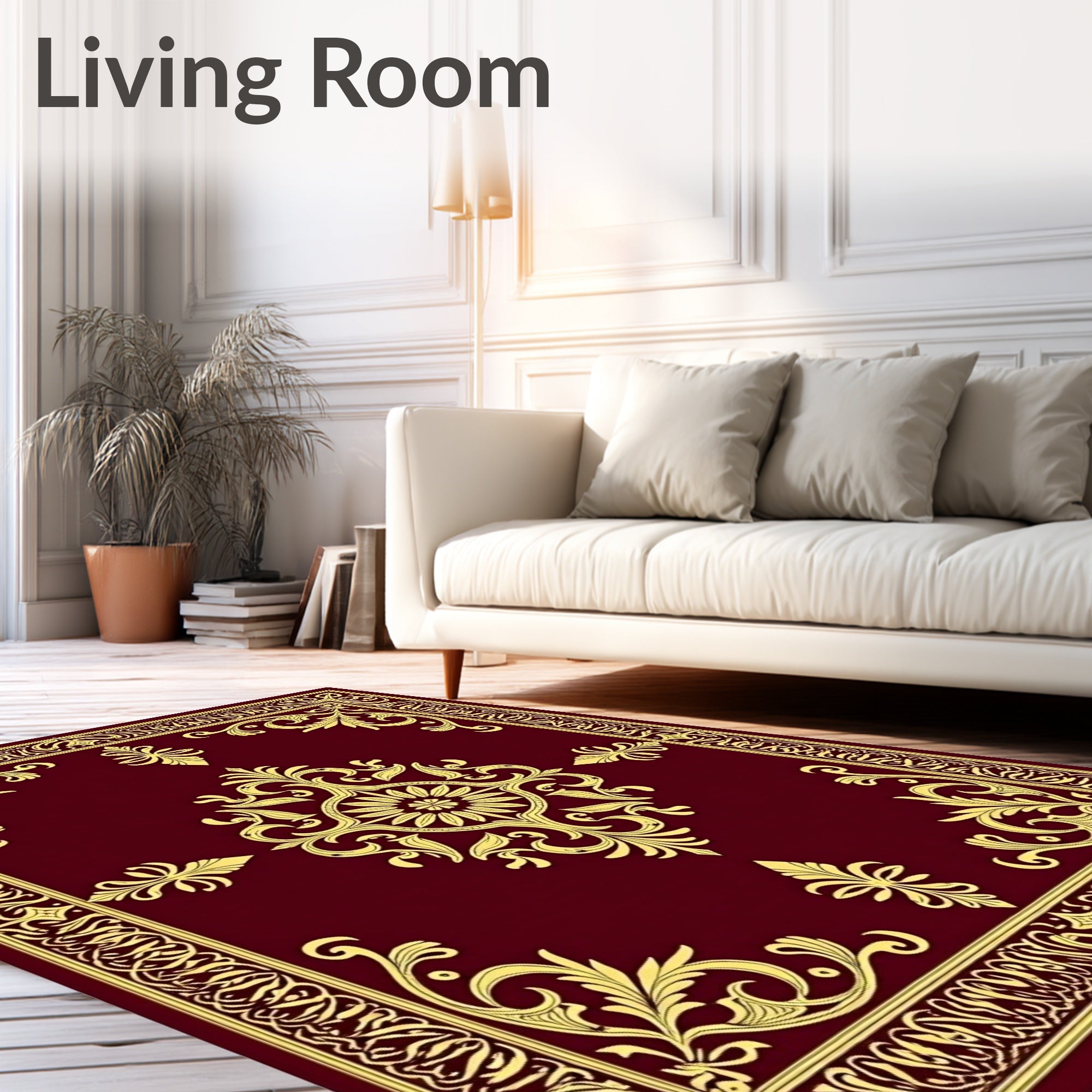 Dark Red Gold Ornate Scroll Medallion Rug