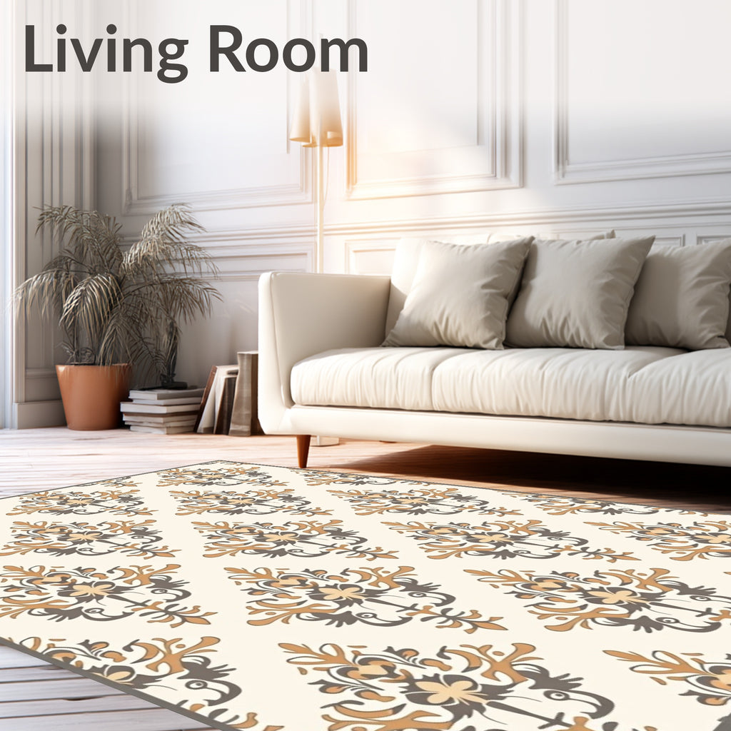 Brown and Gold Floral Damask Rug