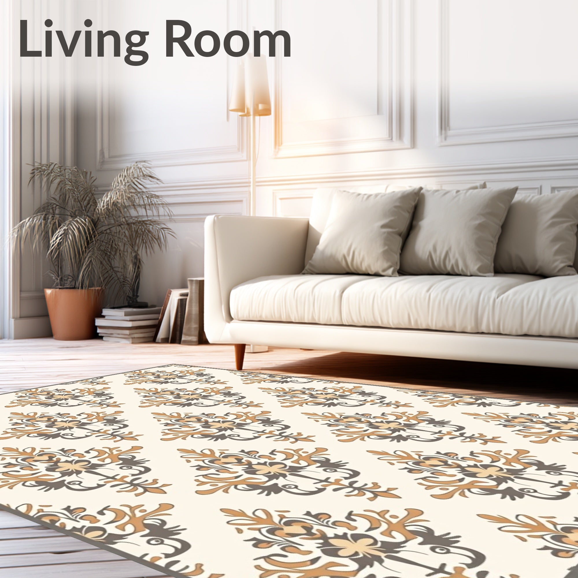 Brown and Gold Floral Damask Rug