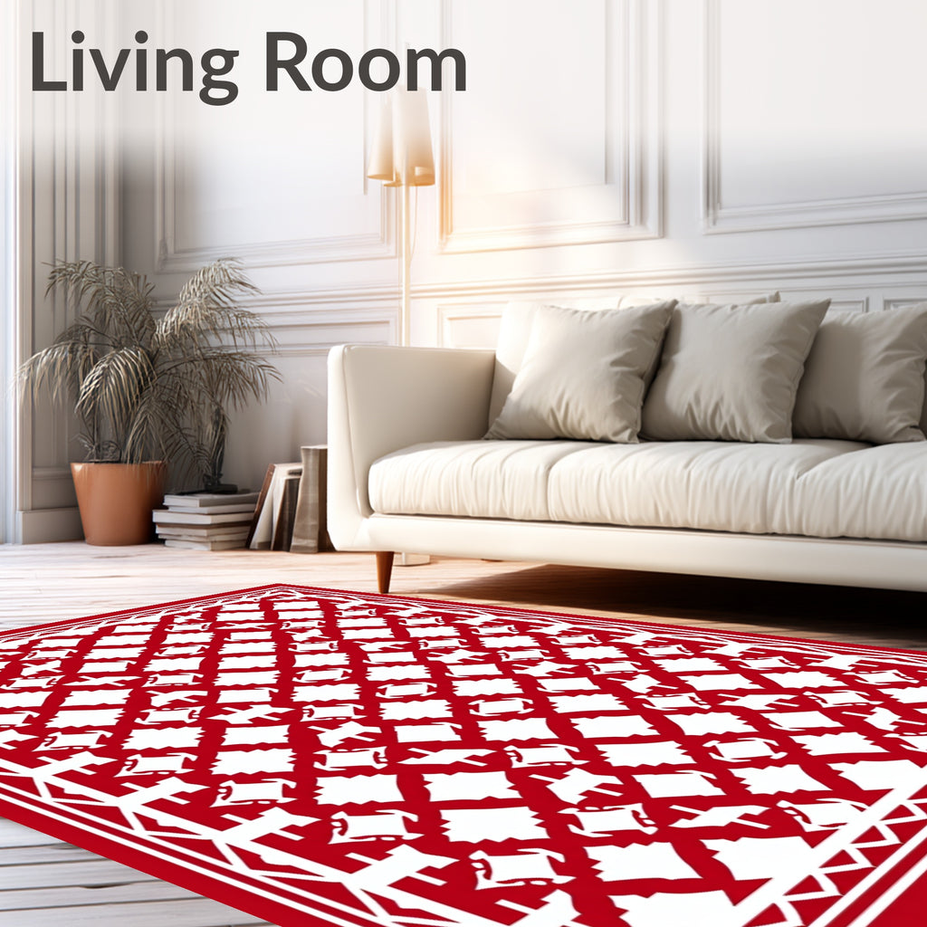 Crimson White Interlocking Diamond Lattice Rug