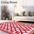 Crimson White Interlocking Diamond Lattice Rug