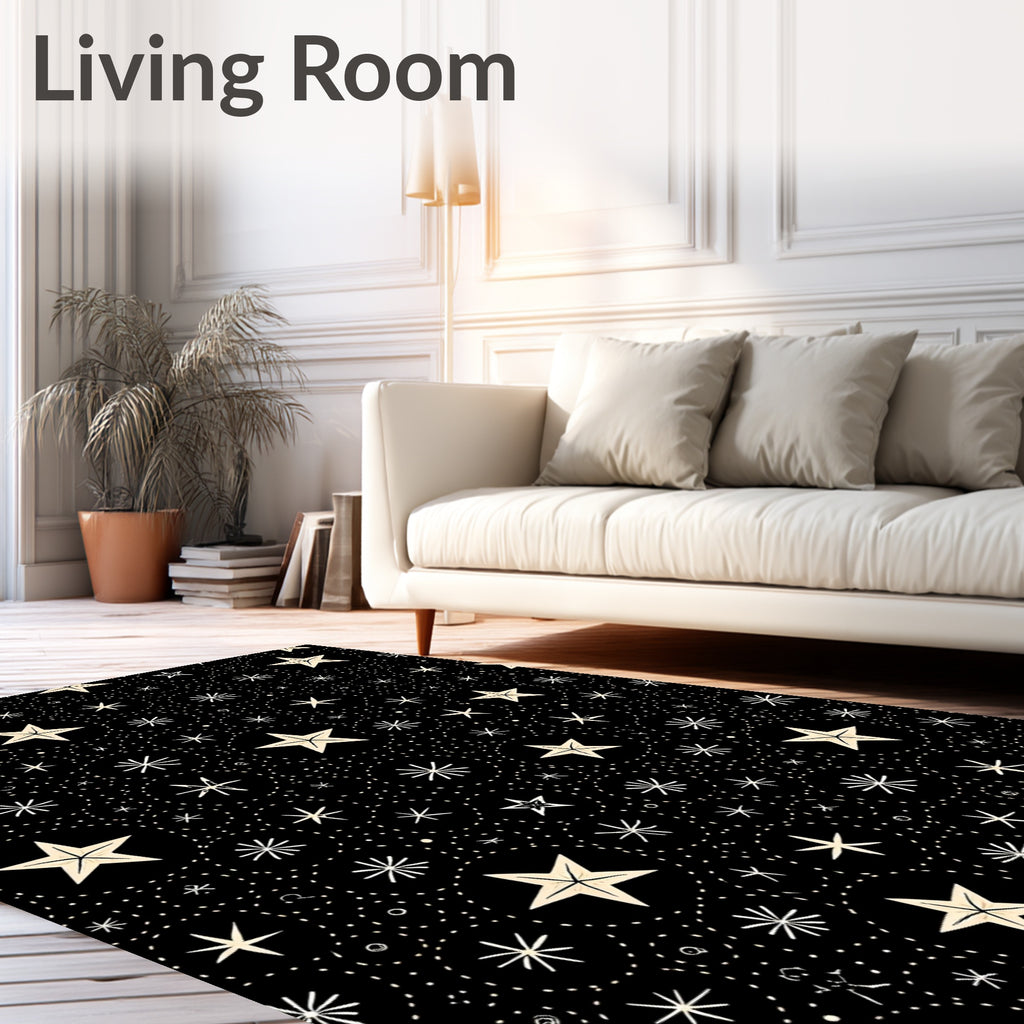 Cosmic Black Cream Starburst Circles Rug