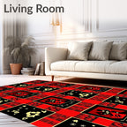 Bold Red Black Geometric Figure Rug