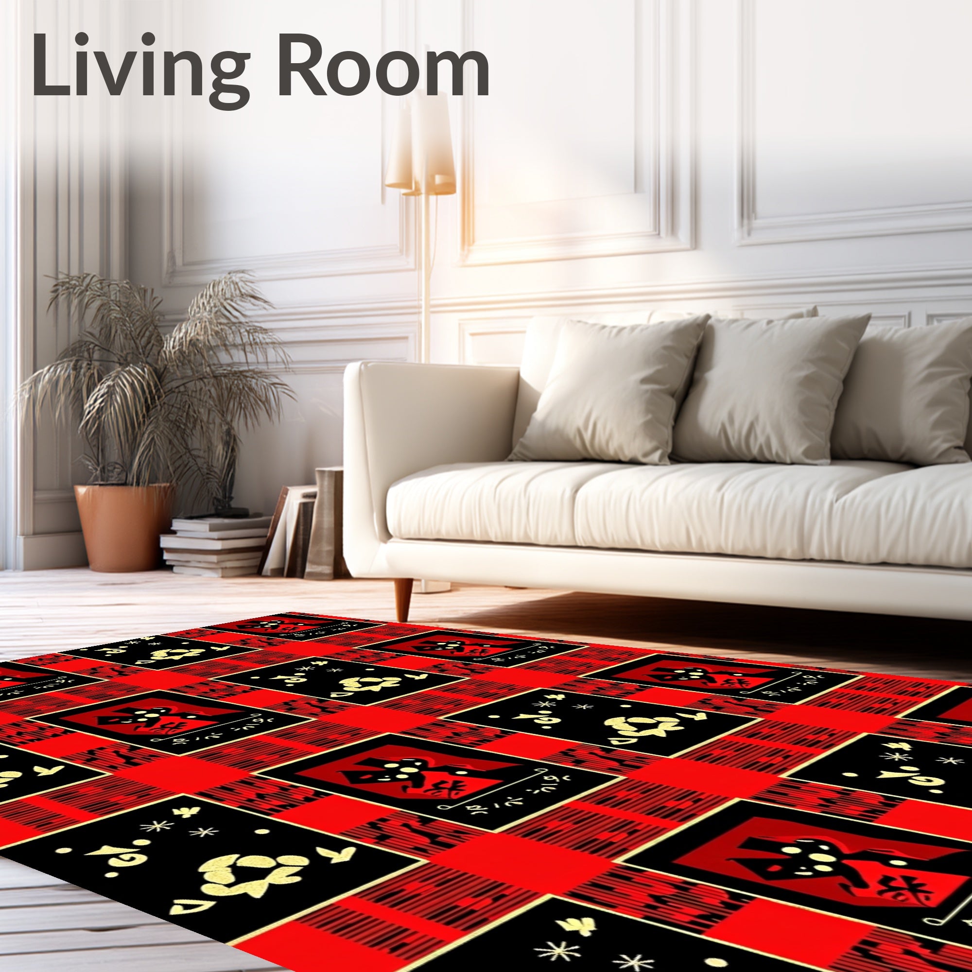 Bold Red Black Geometric Figure Rug