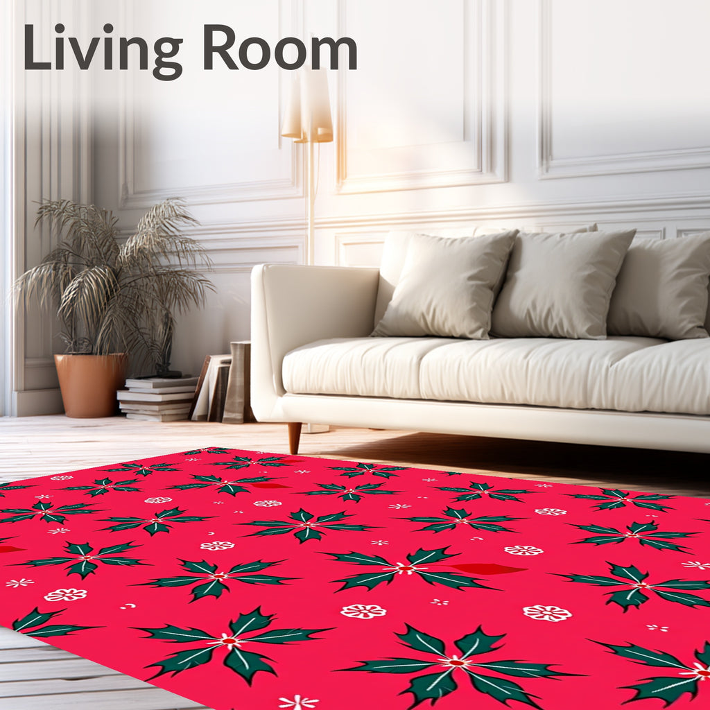 Christmas Holly Starburst Red Rug