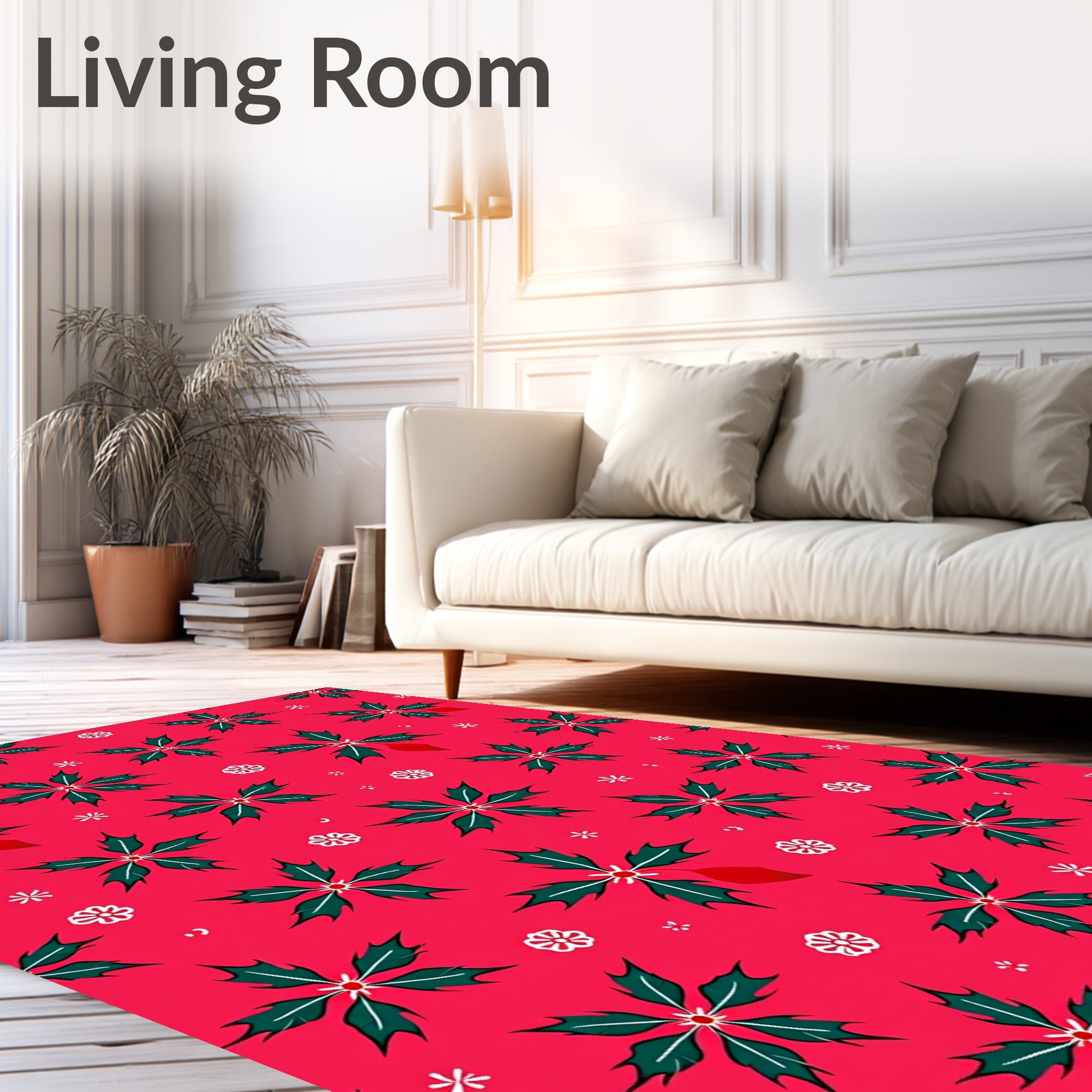 Christmas Holly Starburst Red Rug