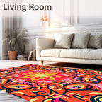Vibrant Orange Floral Medallion Mandala Rug