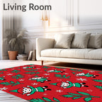 Christmas Elves Green Pine Snowflakes Red Rug