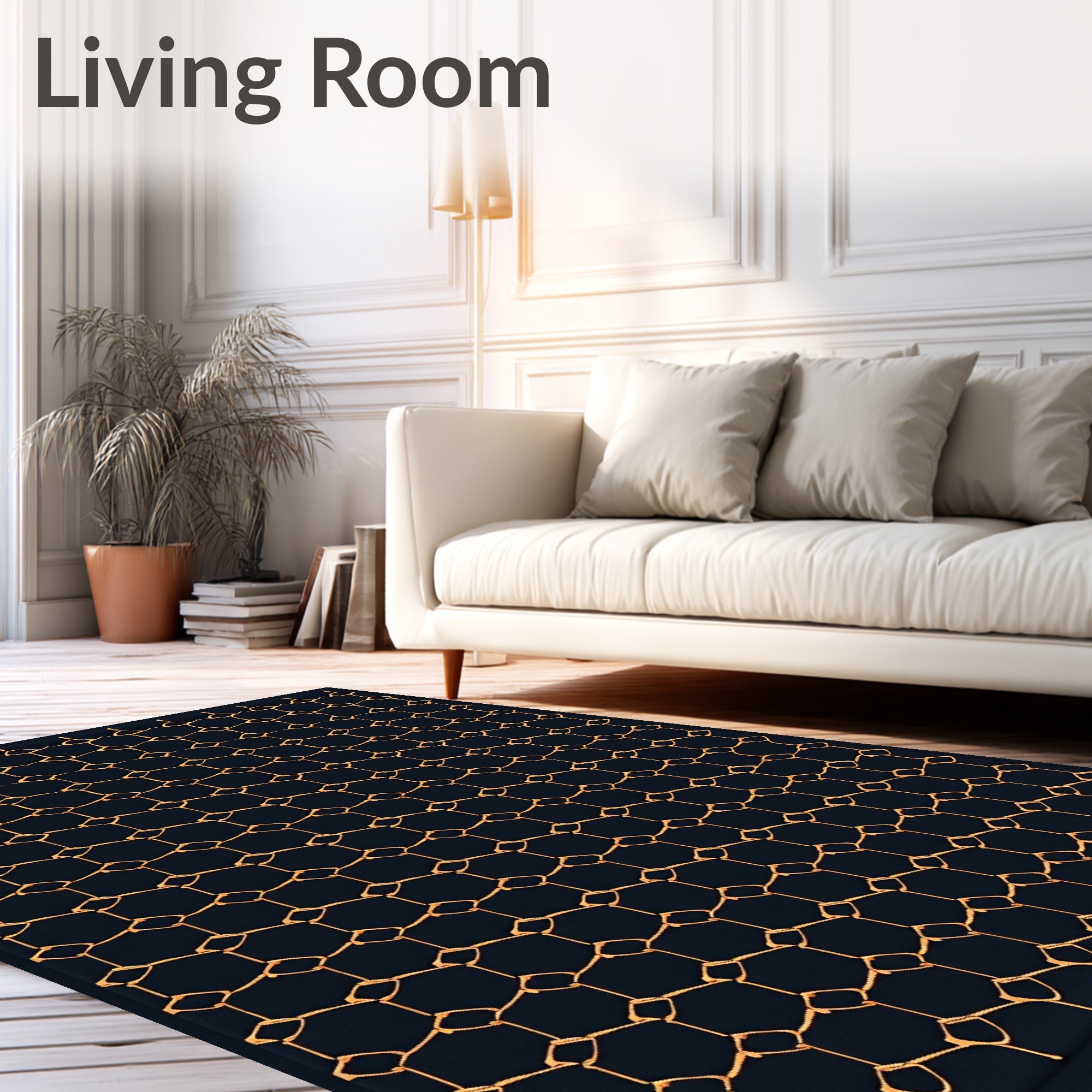 Dark Navy Orange Honeycomb Lattice Rug