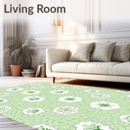 Pale Green Floral Hexagon Arrangement Rug