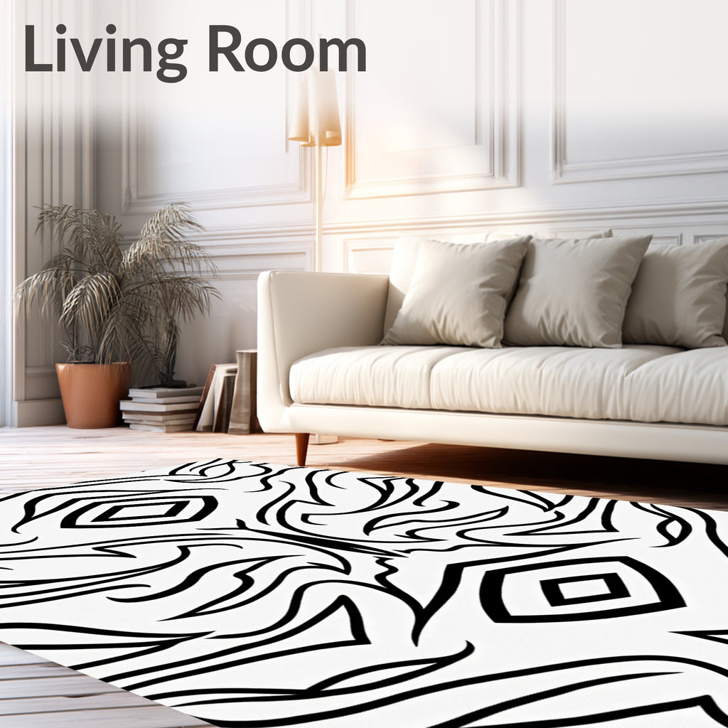 Bold Black Tribal Diamond Abstract Rug
