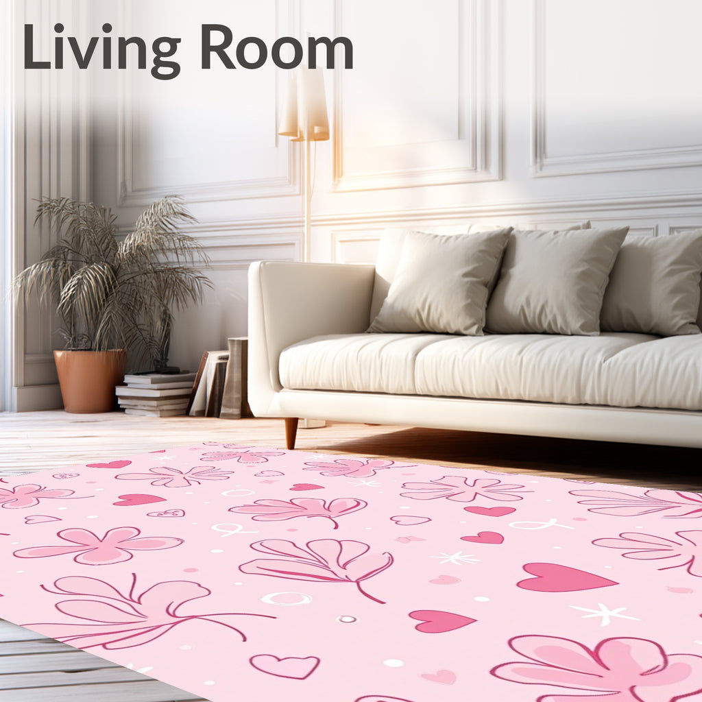 Sweet Pink Floral Hearts Scatter Rug