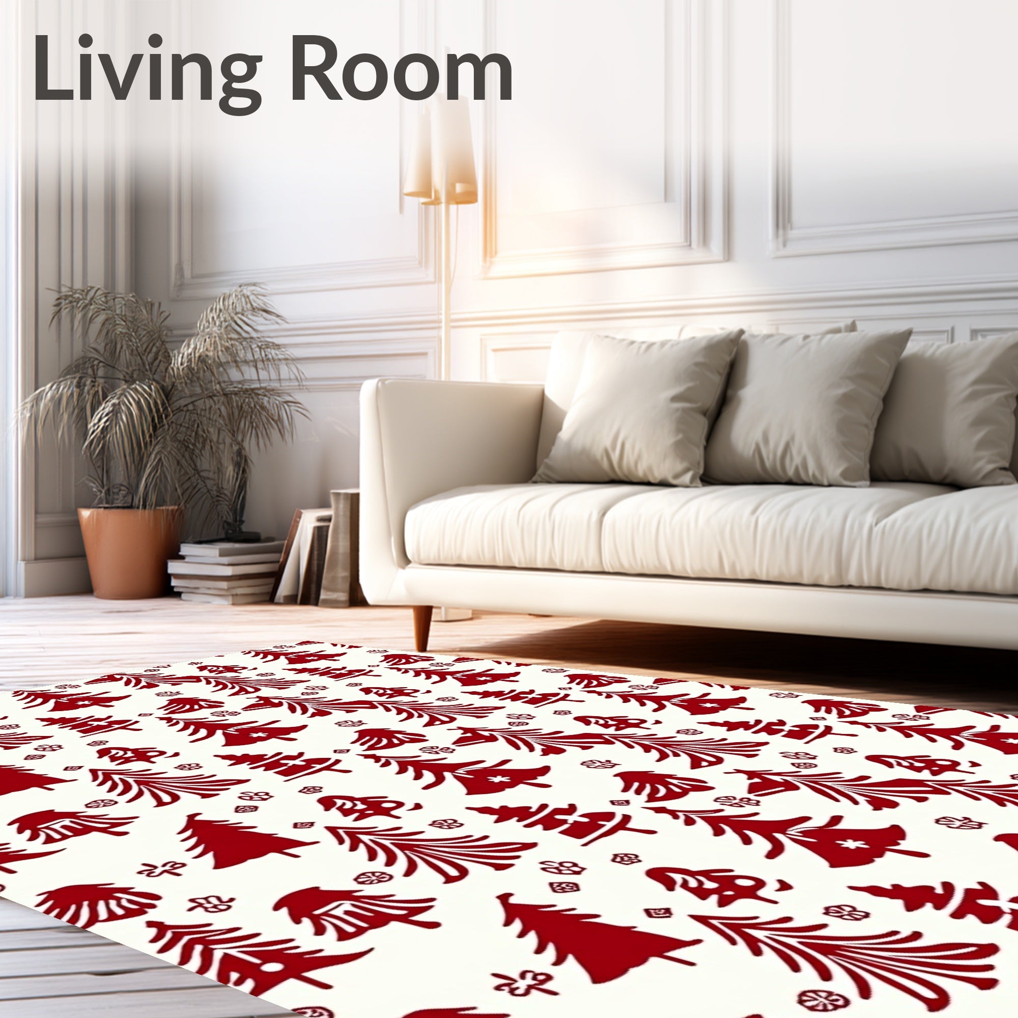 Crimson Trees Snowflakes Pattern Rug