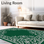 Forest Green Ornate Floral Scroll Rug