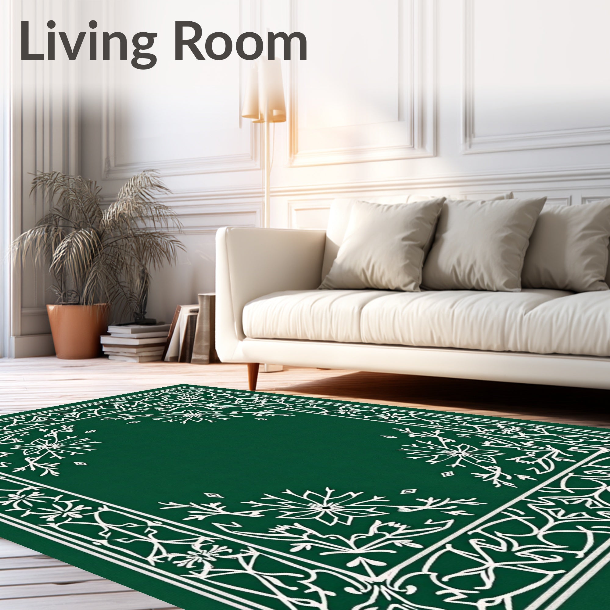Forest Green Ornate Floral Scroll Rug