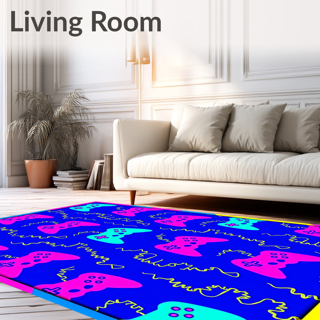 Retro Pink Teal Controller Collage Rug