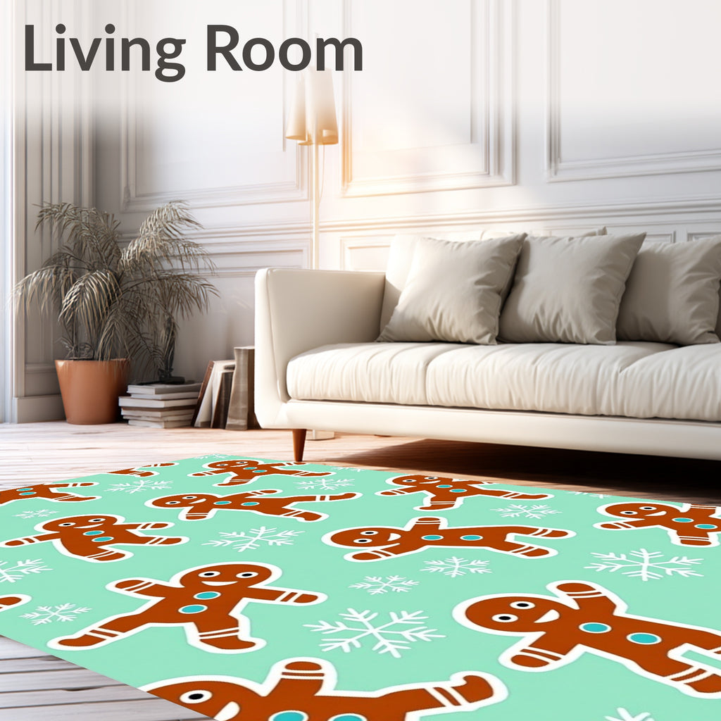 Christmas Gingerbread Man Snowflakes Repeating Pattern Rug