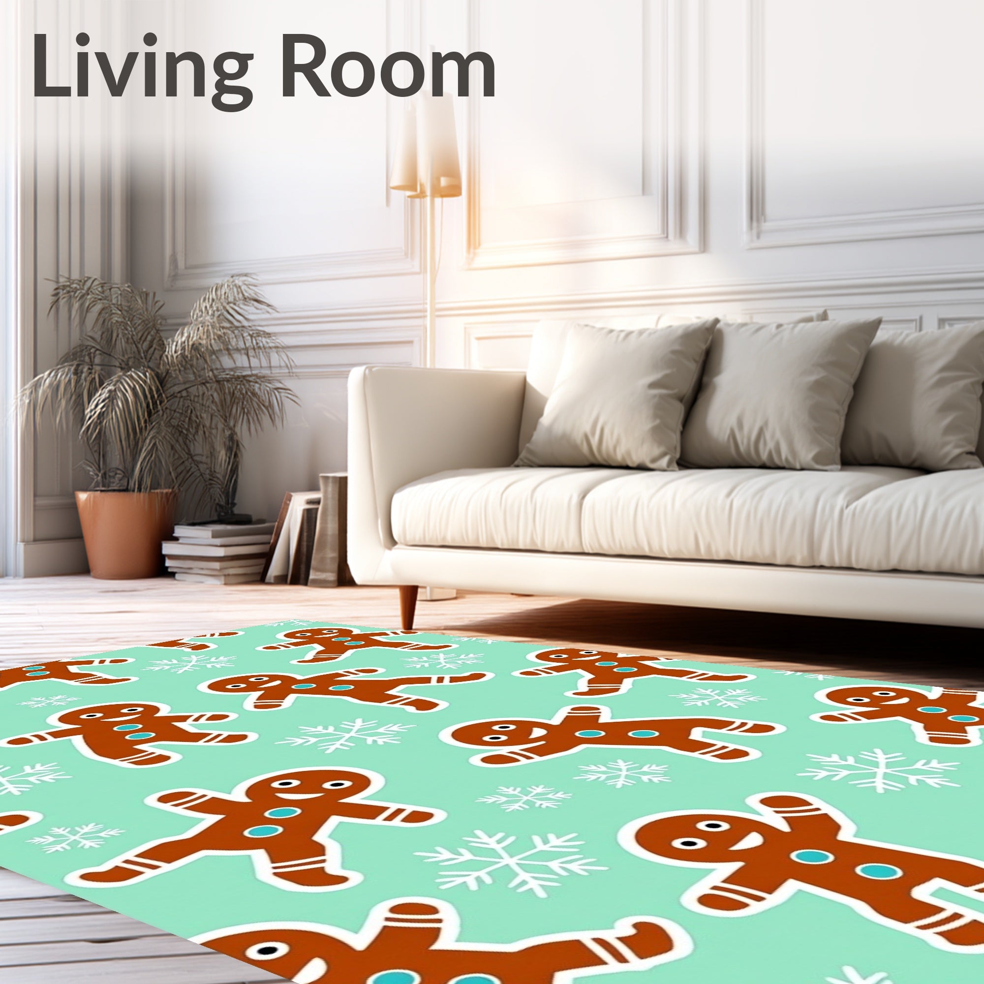 Christmas Gingerbread Man Snowflakes Repeating Pattern Rug