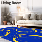 Abstract Yellow Swirl Blue Rug