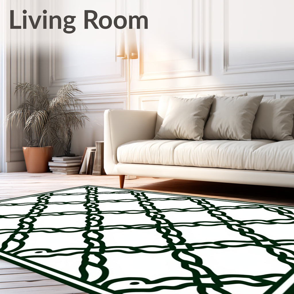 Dark Green Interlocking Vine Lattice Rug