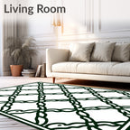 Dark Green Interlocking Vine Lattice Rug