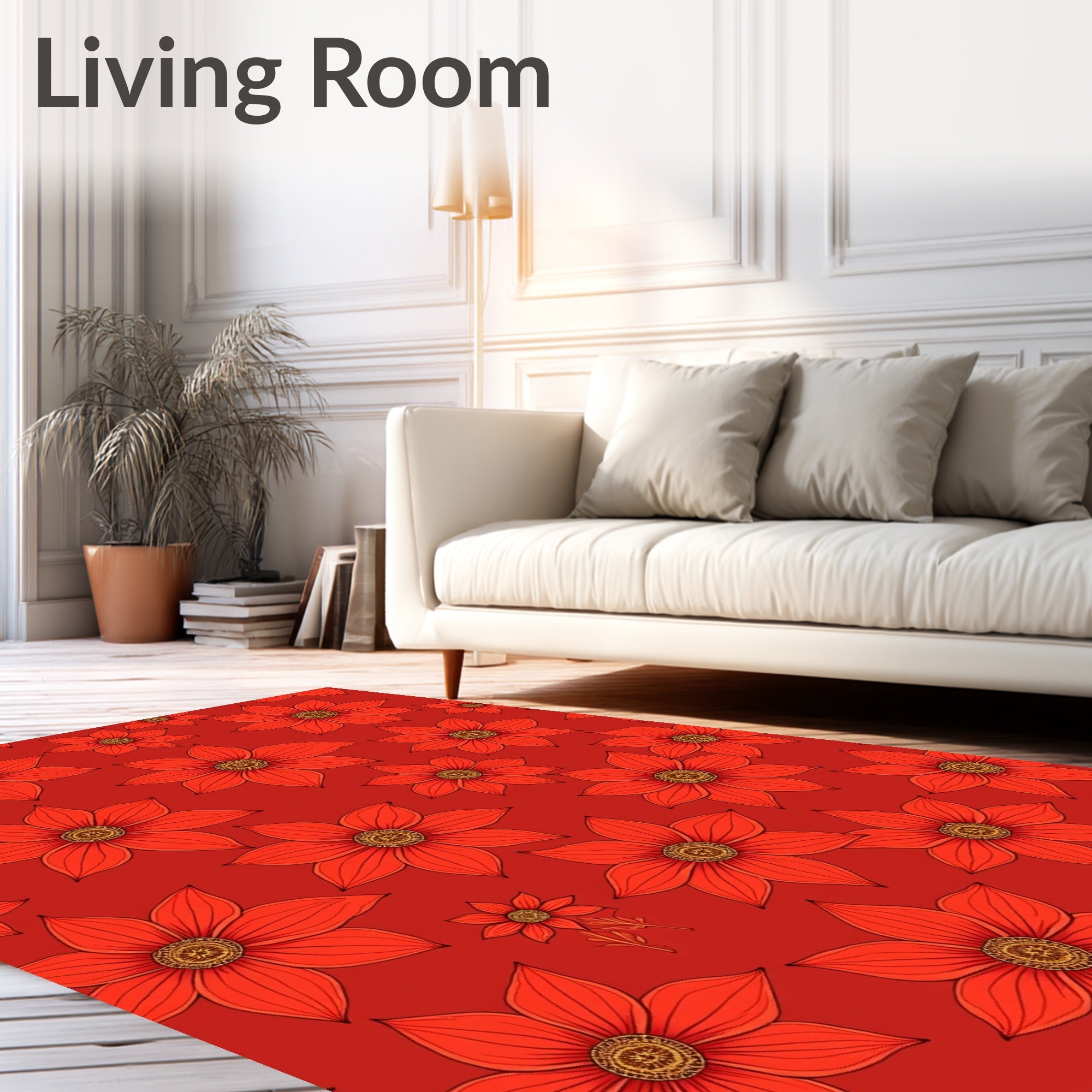 Vibrant Scarlet Floral Bloom Rug