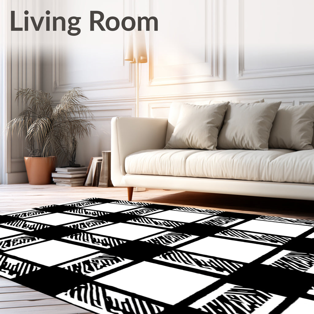 Black White Checked Graphic Squares Rug