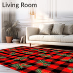 Red Black Buffalo Plaid Pine Sprigs Rug