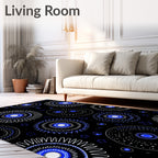 Starry Blue Sunburst Mandala Rug