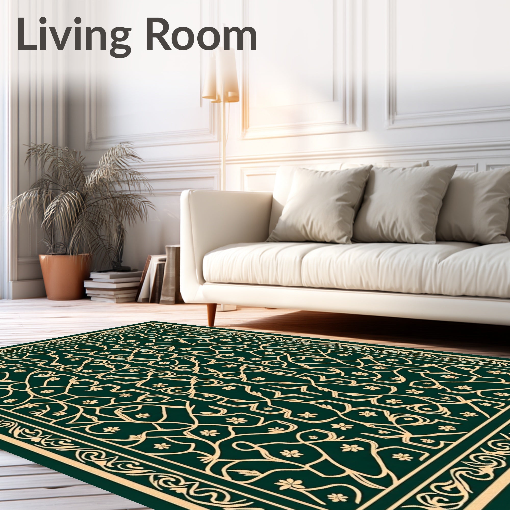 Emerald Golden Floral Vine Lattice Rug