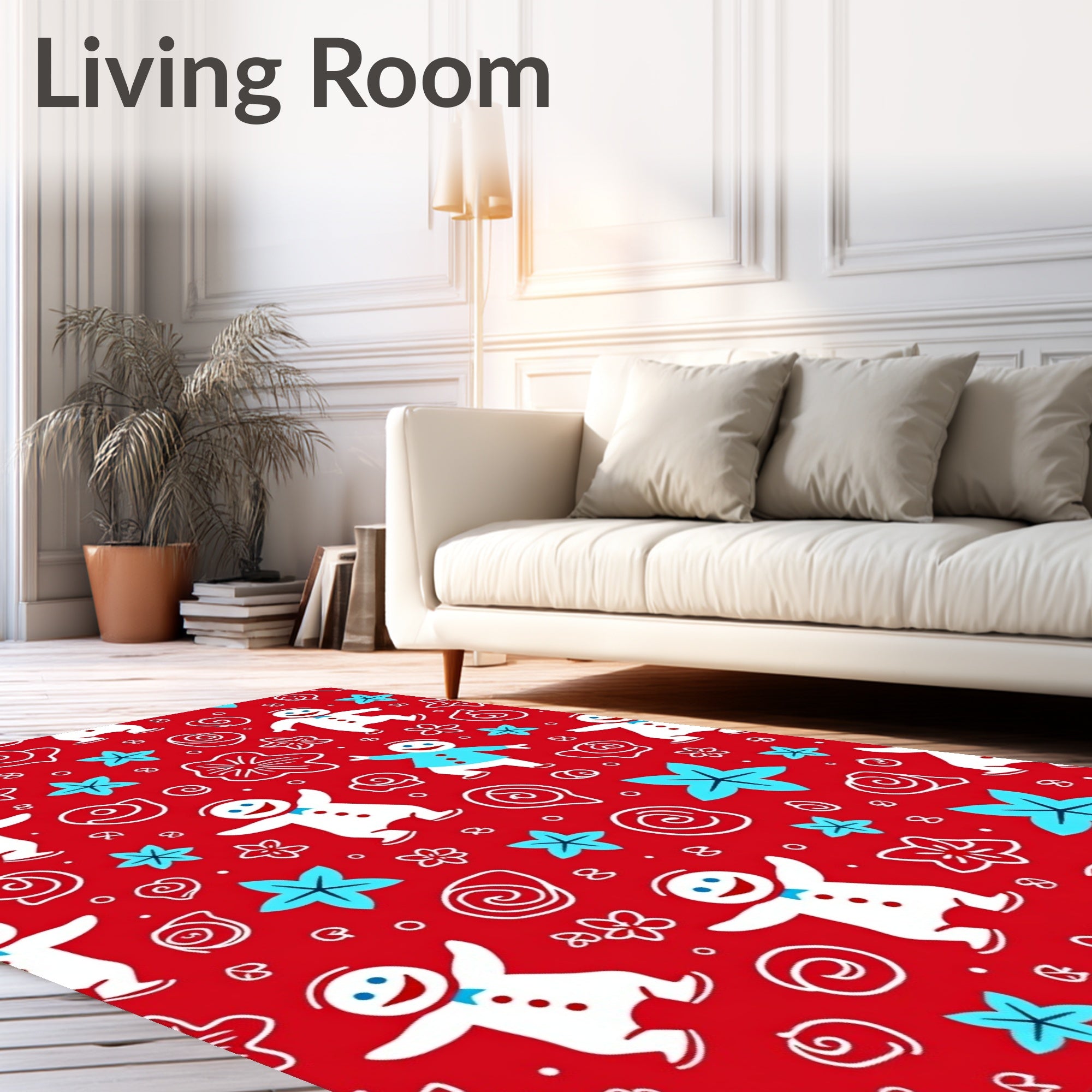 Red Snowman Star Swirl Rug