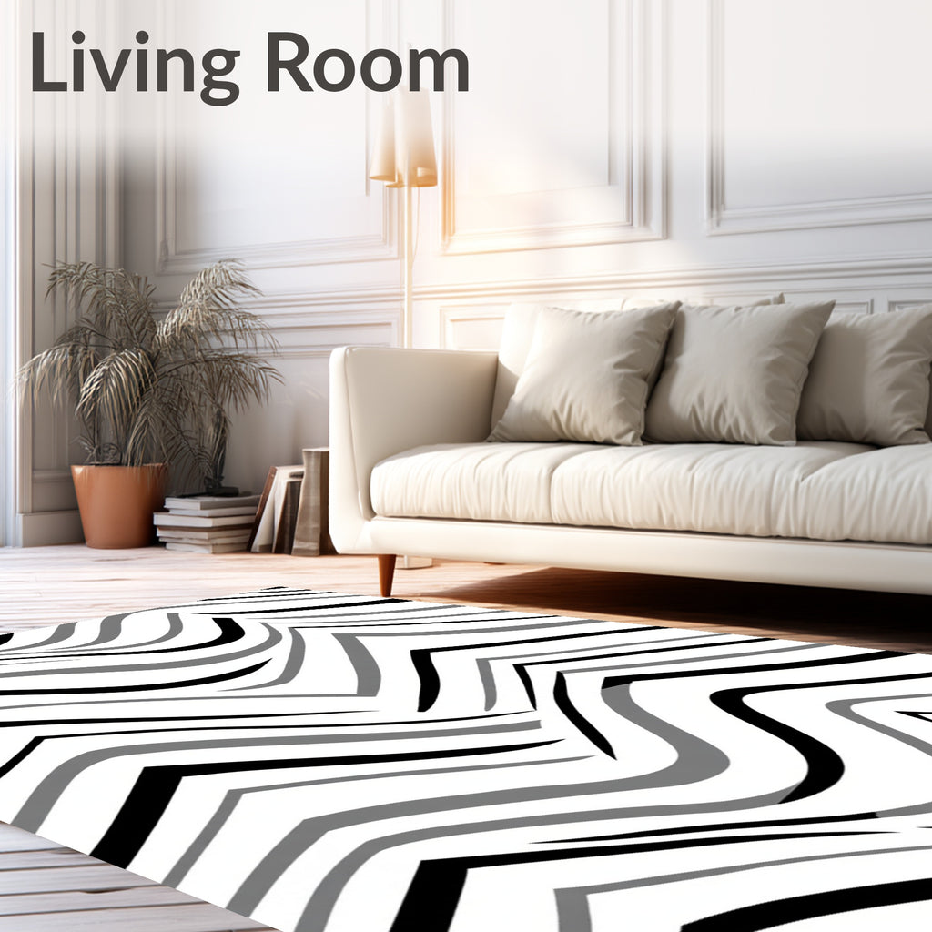 Monochrome Dynamic Wave Chevron Arrangement Rug