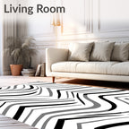 Monochrome Dynamic Wave Chevron Arrangement Rug