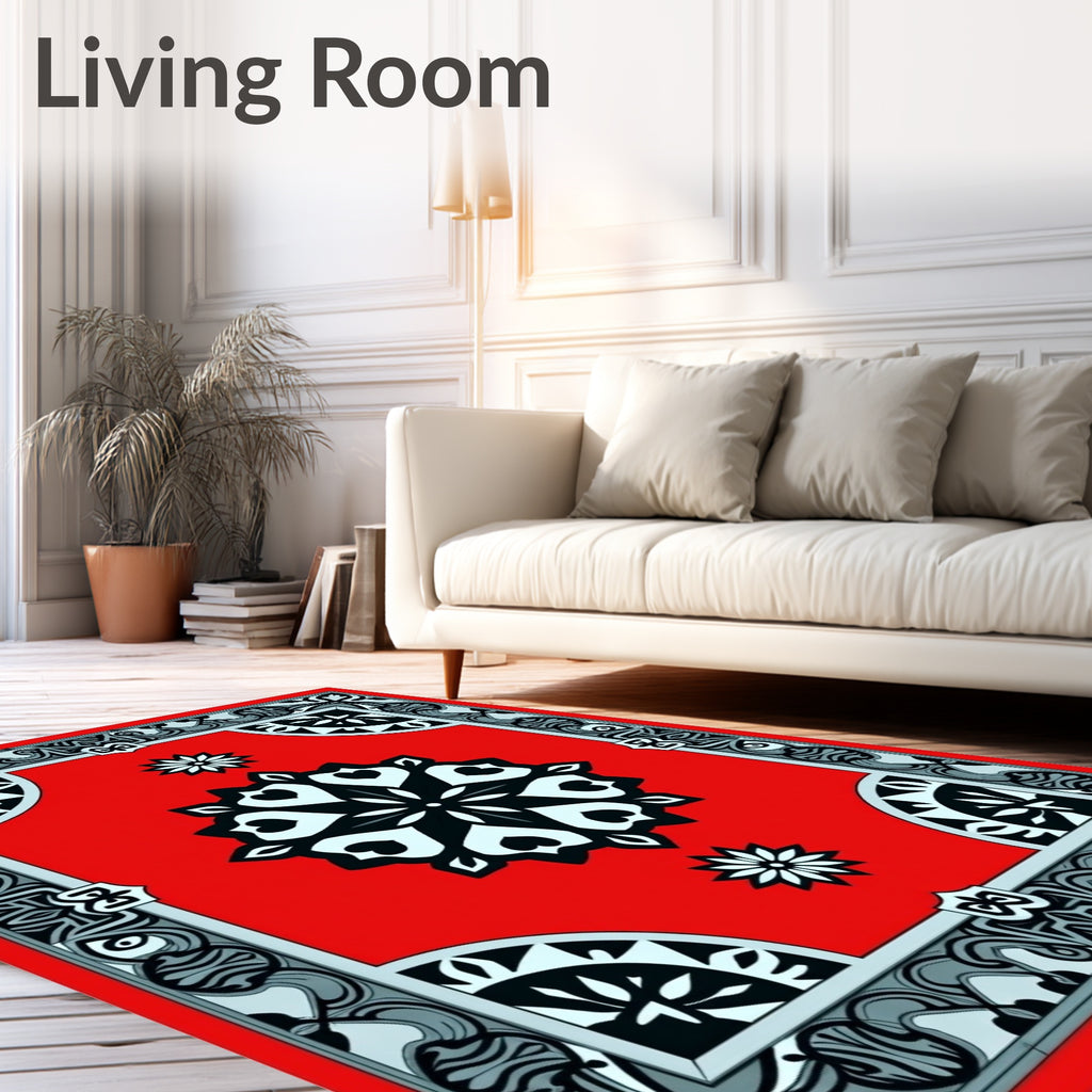Scarlet Heart Bloom Border Art Rug