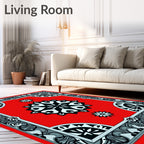 Scarlet Heart Bloom Border Art Rug