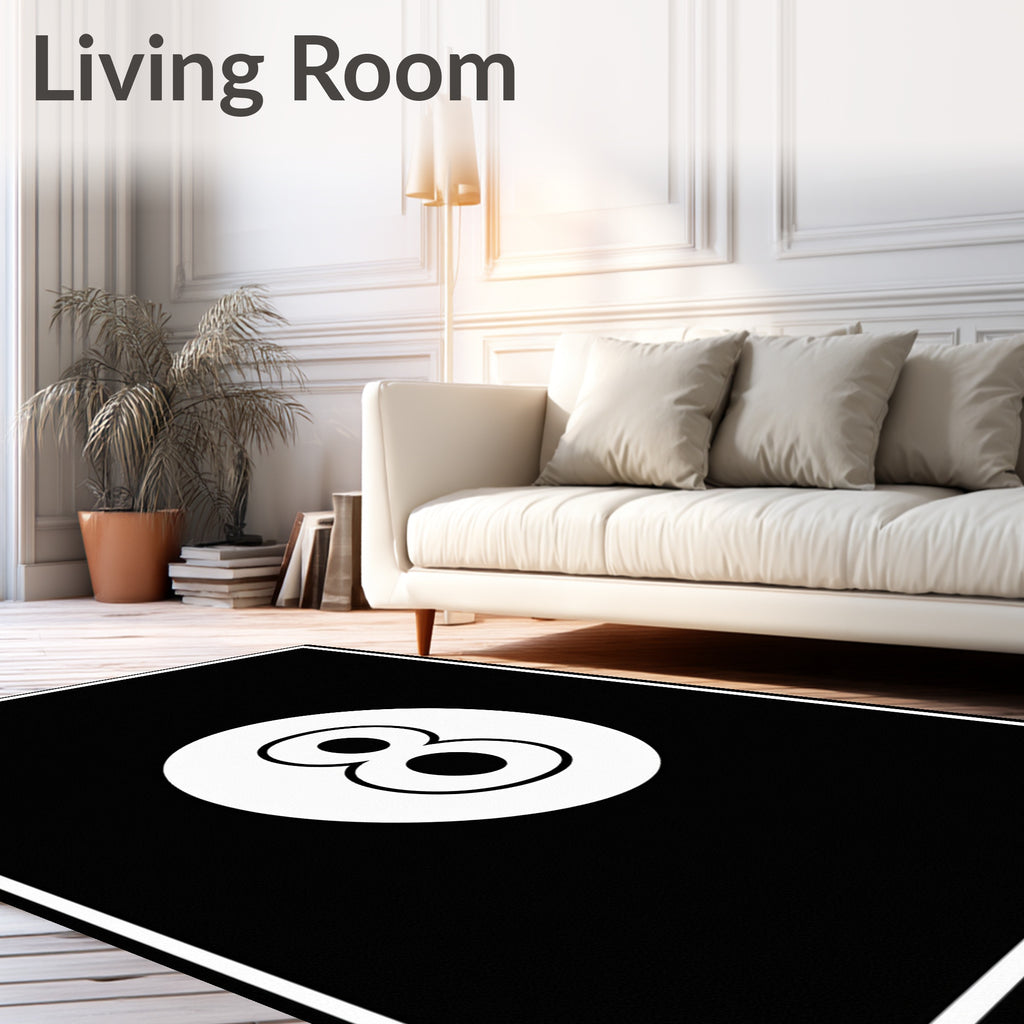 Bold Black White Eight Ball Rug