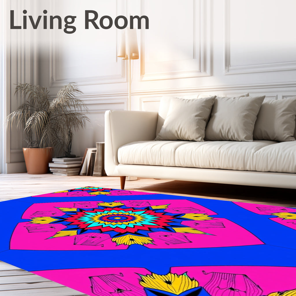 Vibrant Pink Blue Radial Bloom Rug