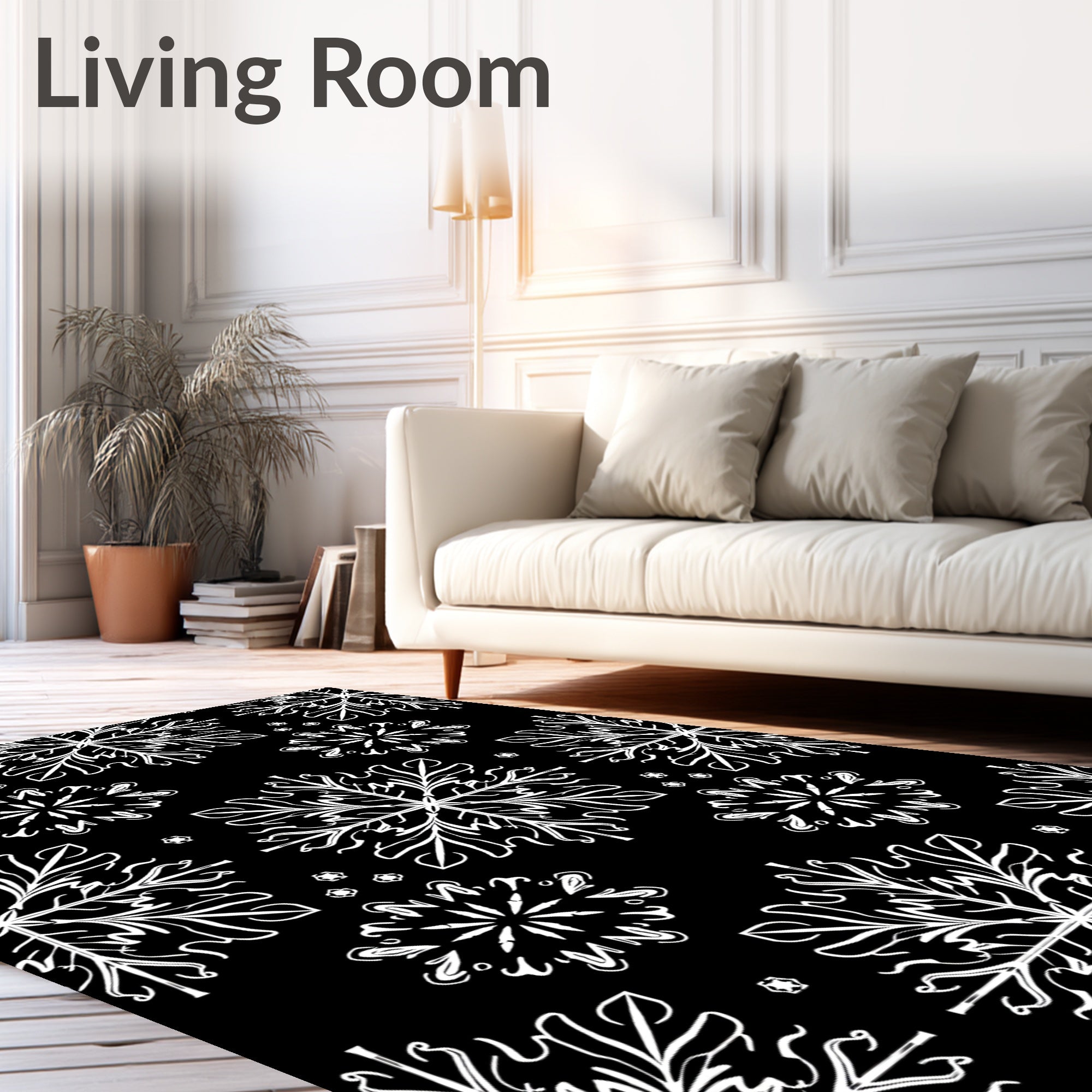 Black White Floral Mandala Medallion Rug