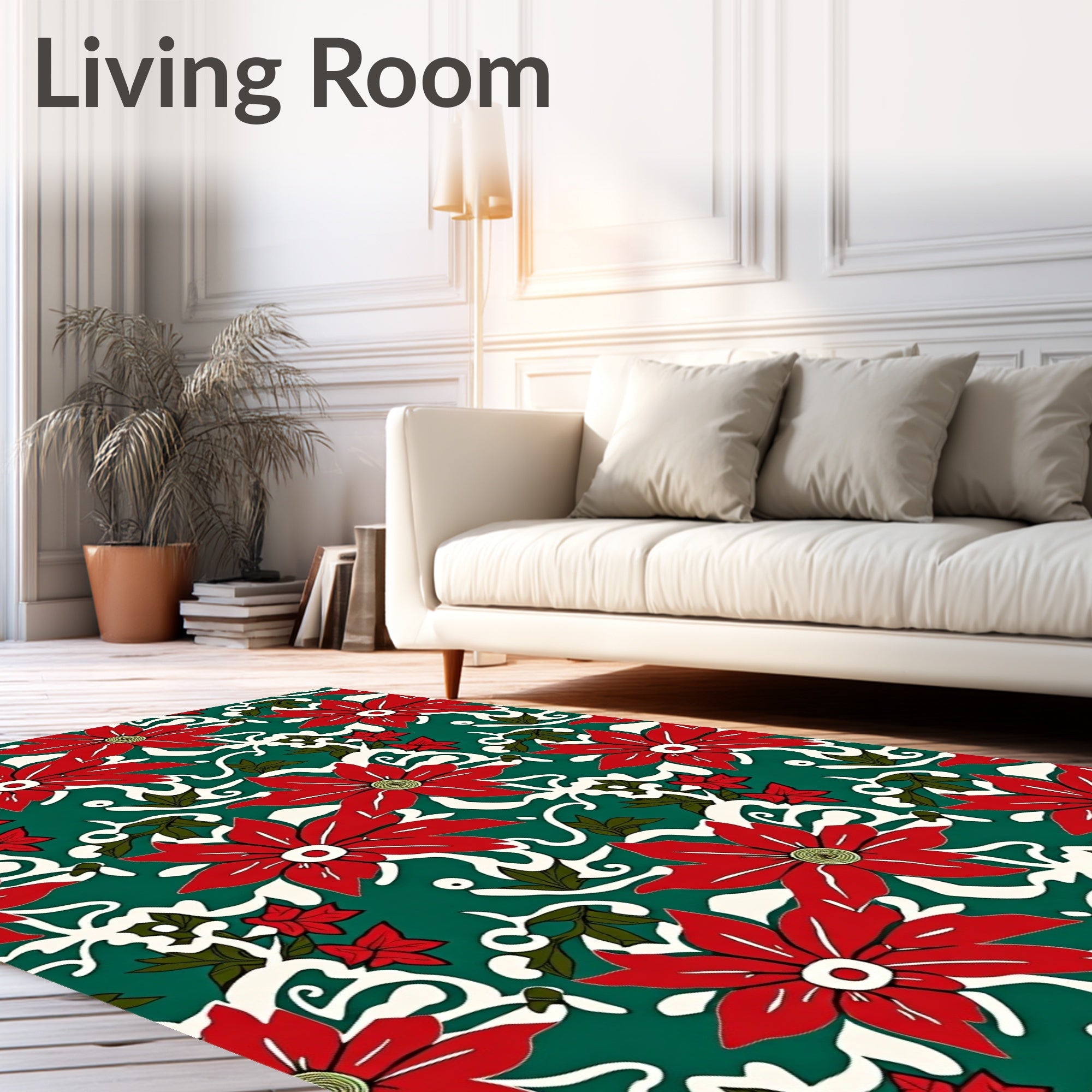 Vibrant Red Poinsettia Swirl Background Rug