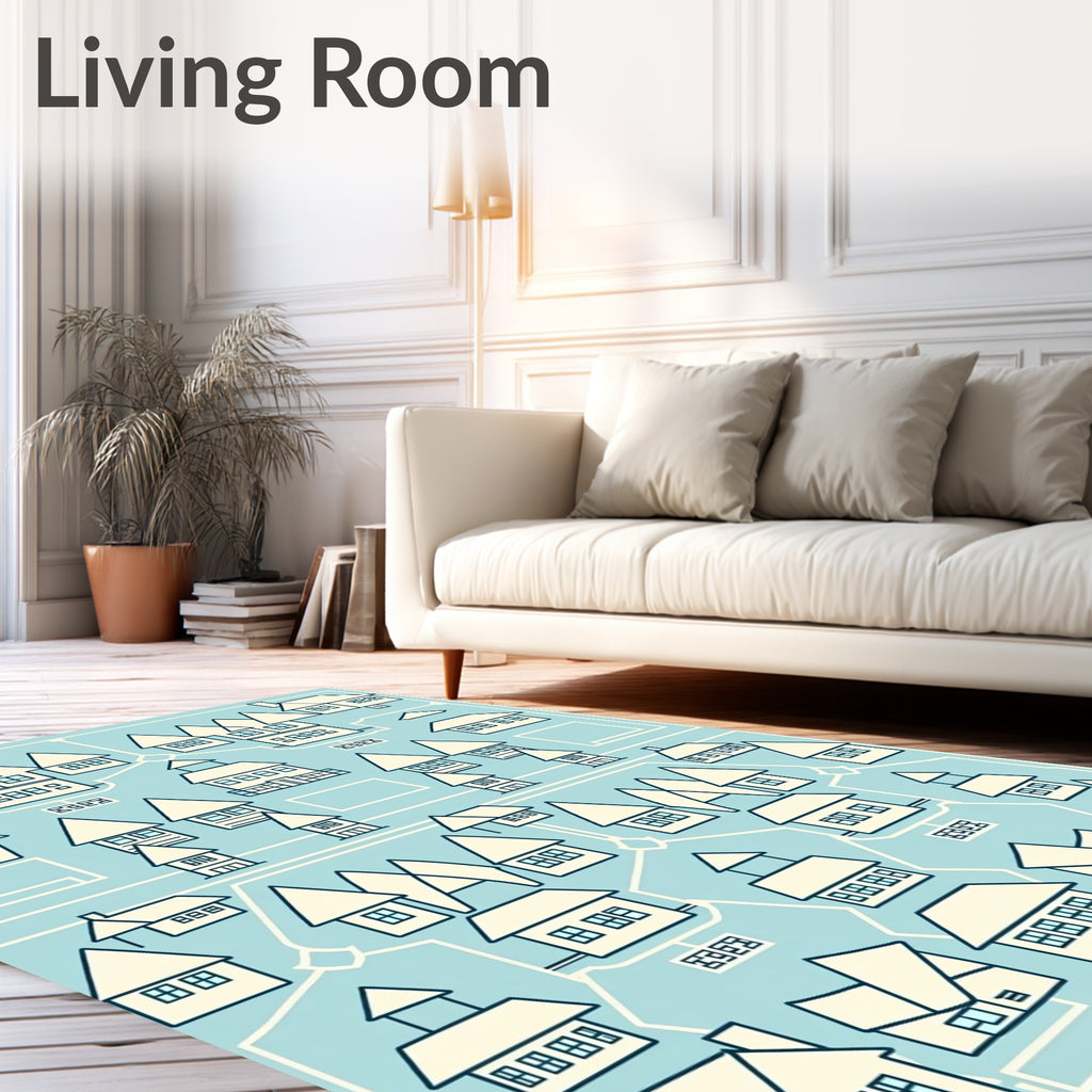 Whimsical Town Houses Village Scene Rug