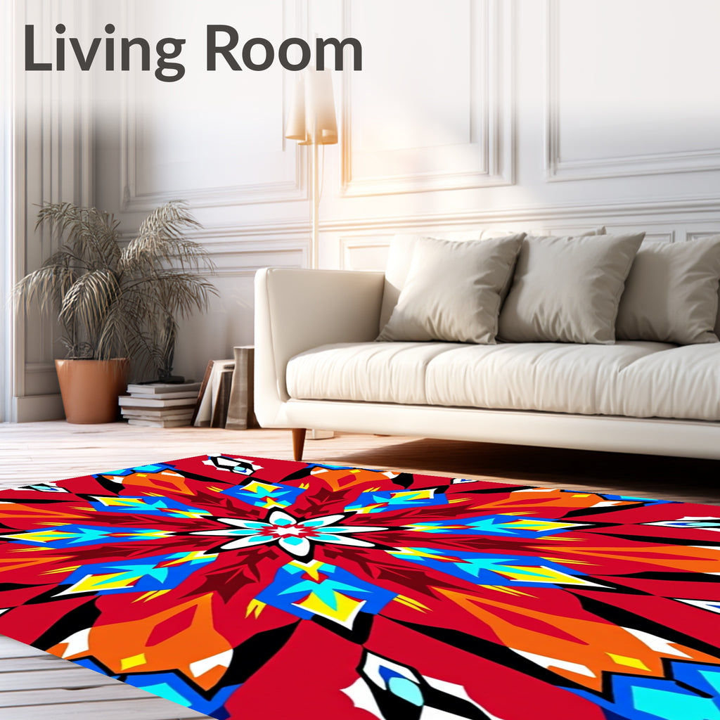 Vivid Red Geometric Starburst Rug