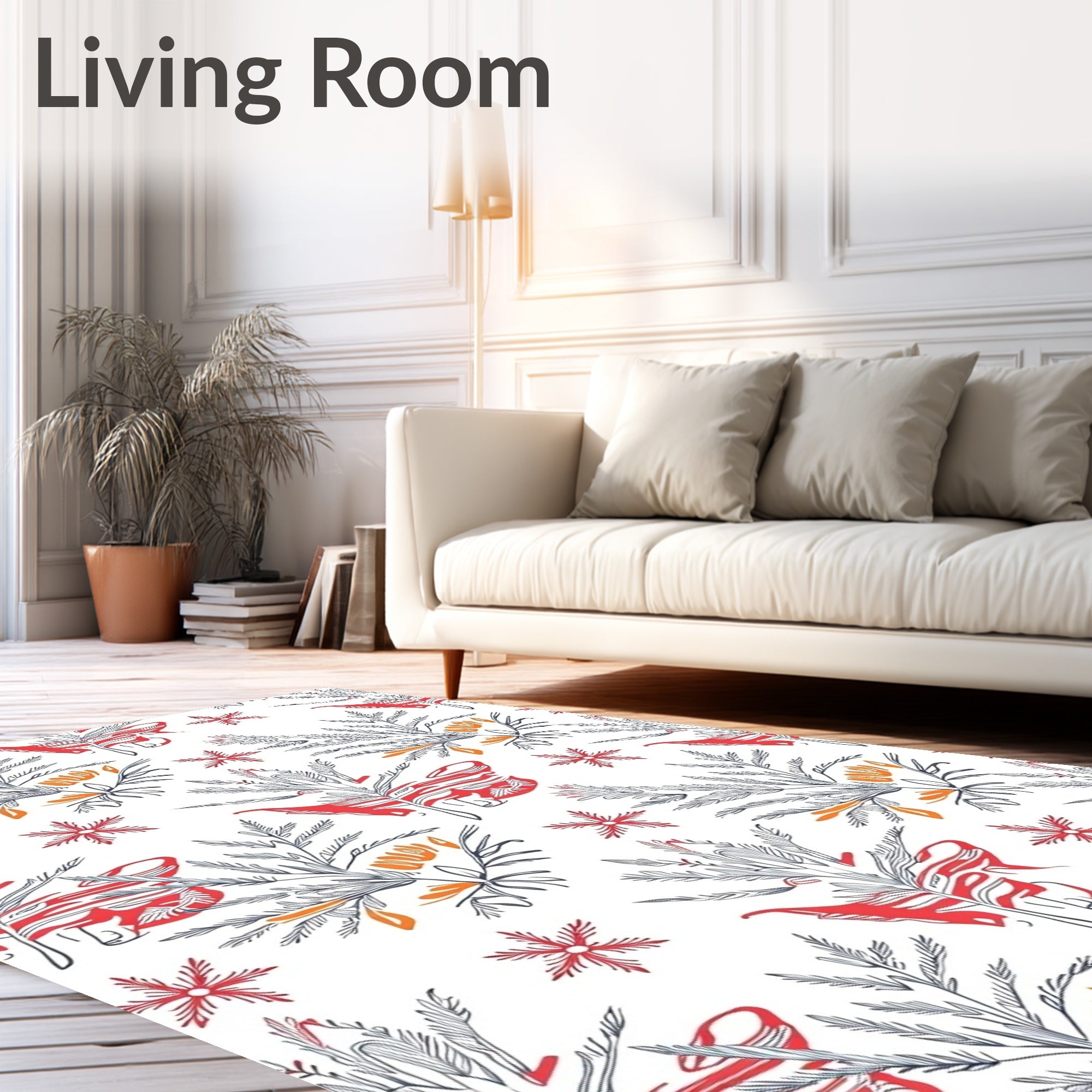 Red Orange Leafy Branch Bloom Rug
