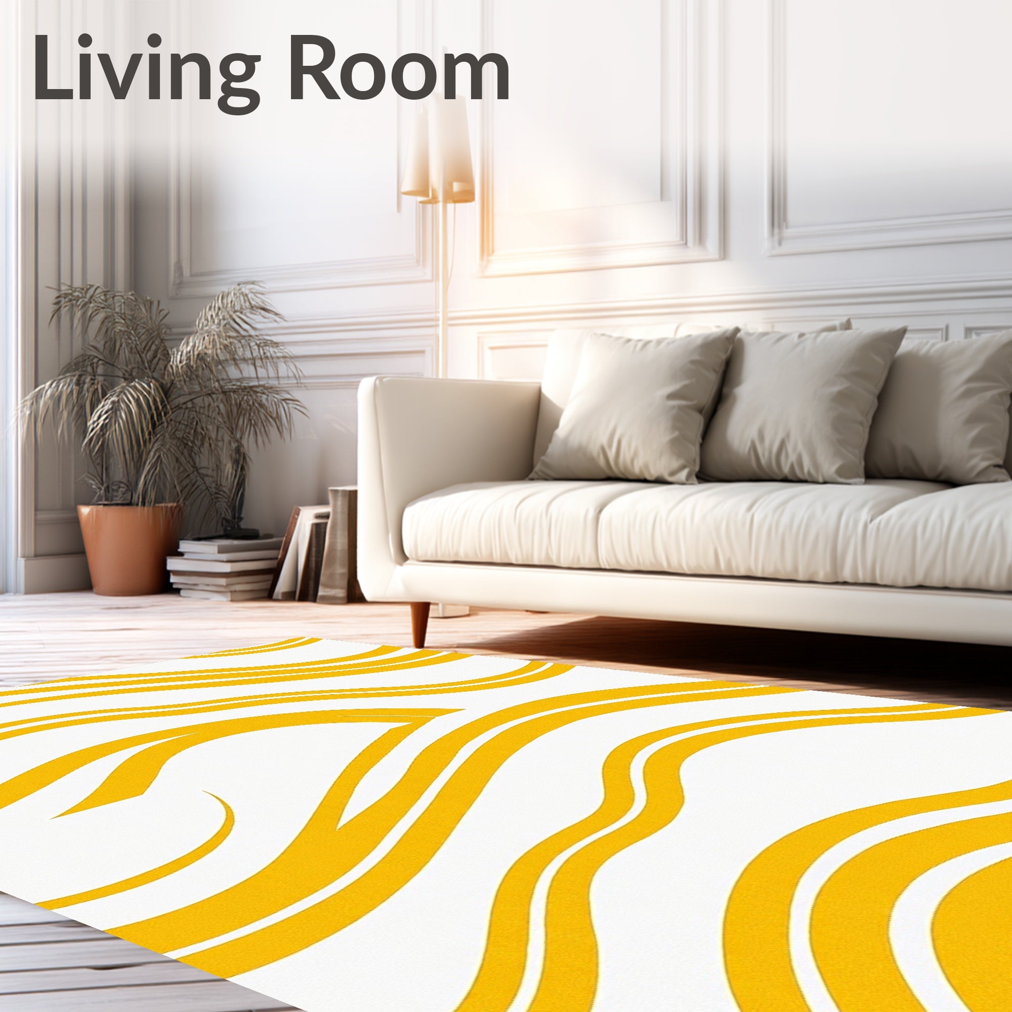 Golden Wavy Stripe Abstract Rug