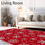 Crimson Snowflake Collage Winter Scene Rug