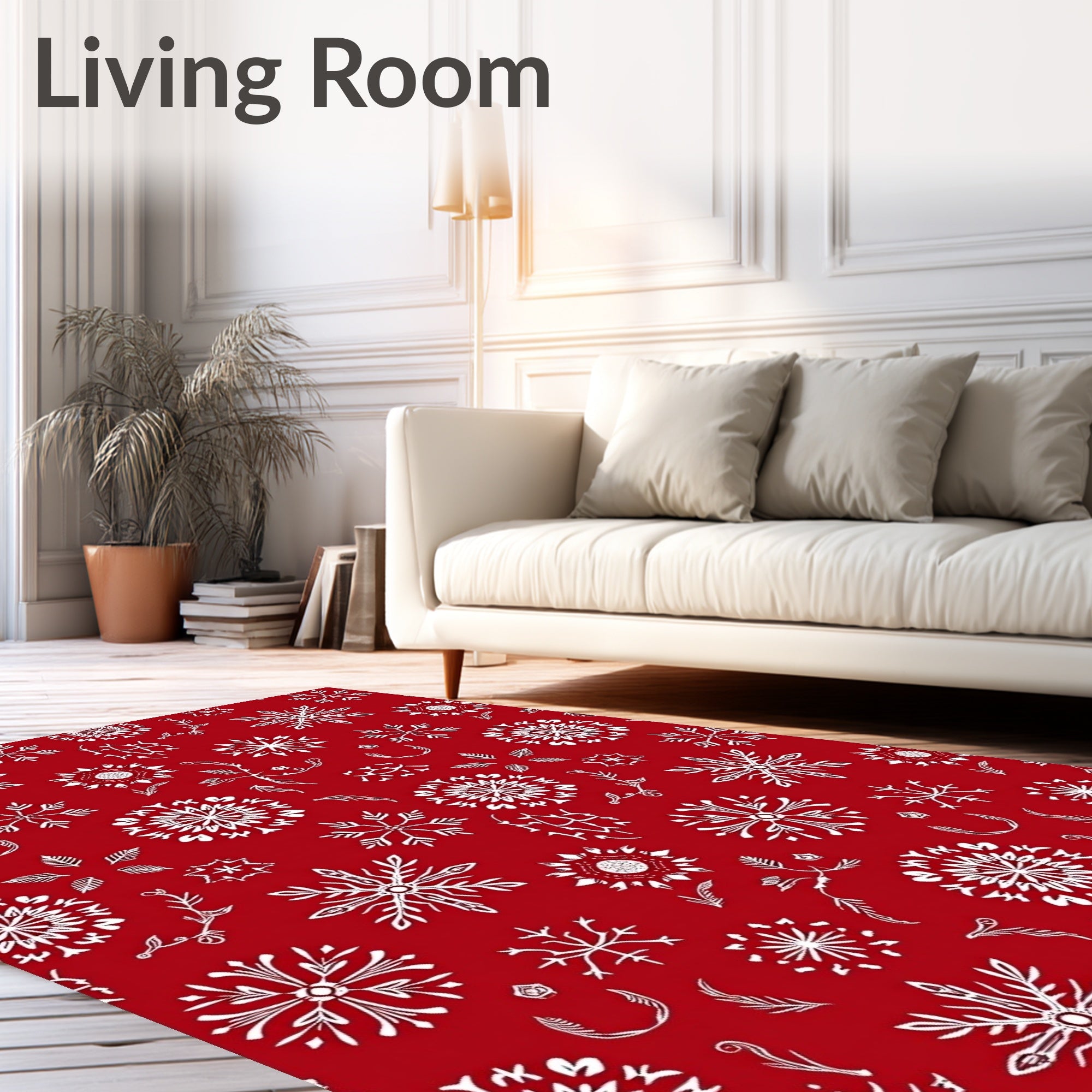 Crimson Snowflake Collage Winter Scene Rug