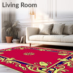 Crimson Yellow Blue Floral Corner Frame Rug