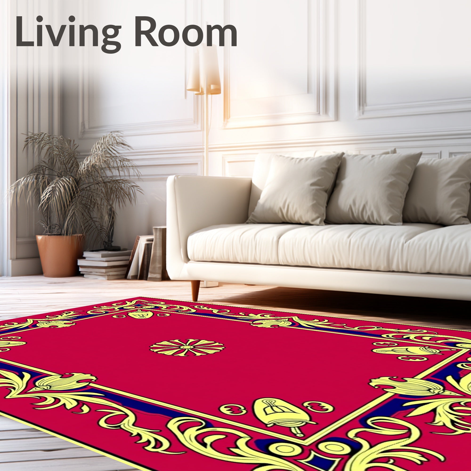 Crimson Yellow Blue Floral Corner Frame Rug