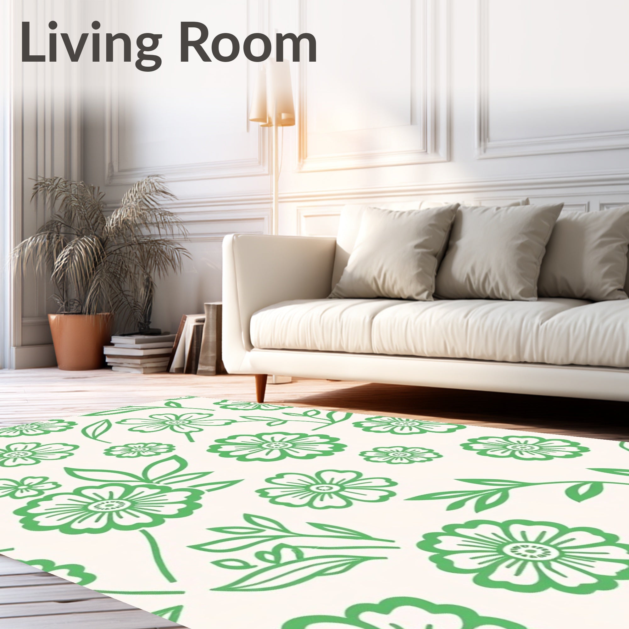 Fresh Green Floral Botanical Spread Rug