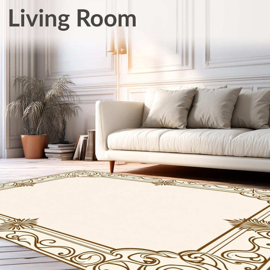 Vintage Sepia Scrollwork Border Rug